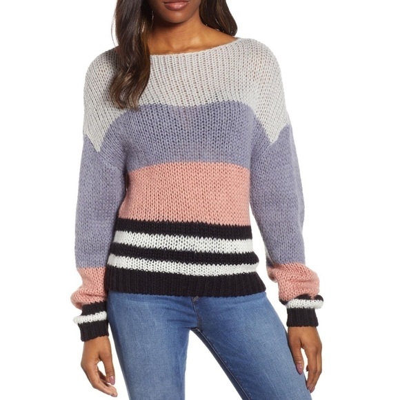 LUCKY Brand Bold Stripe Sweater Loose Knit Wool Blend - Picture 1 of 14